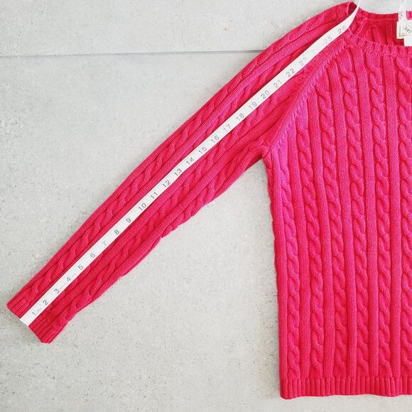 VTG LL Bean Womens Red Cable Knit Sweater Cotton Fisherman Pullover Holiday SZ M - Picture 6 of 7